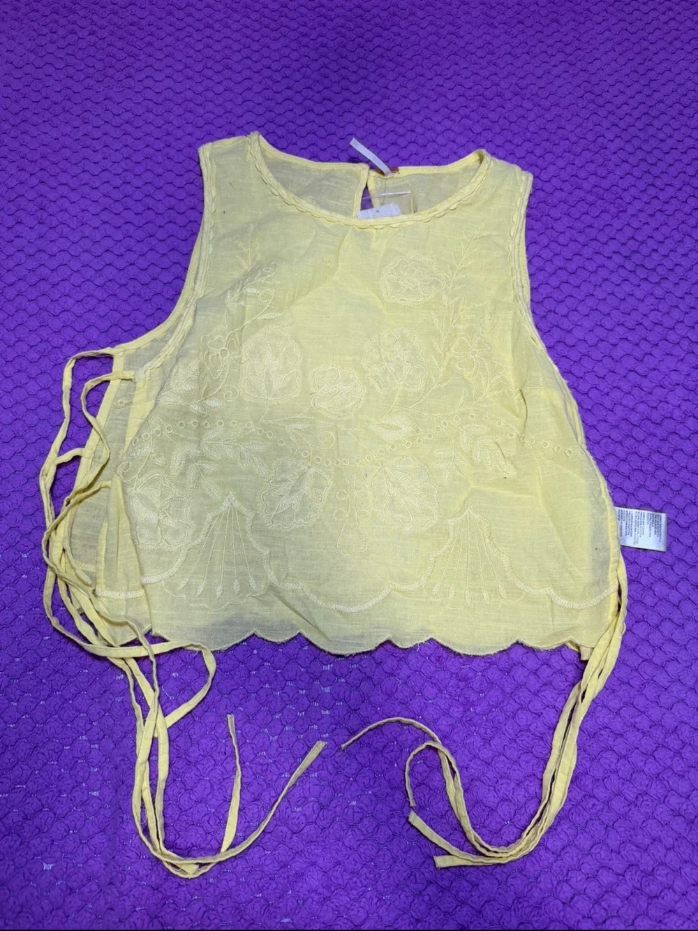 NWT Free People Faded Gardens Embroidered Side Tie Tank Top Yellow